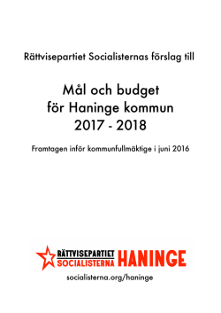 RS Budget Haninge 2017-2018 - Rättvisepartiet Socialisterna
