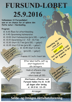FURSUND-LØBET 25.9.2016 Velkommen til Fursundløbet som er