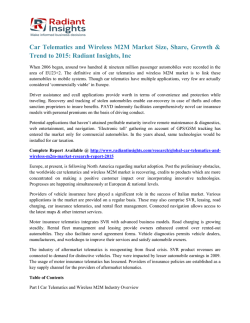 Car Telematics and Wireless M2M Market Size, Share, Growth & Trend to 2015 Radiant Insights, Inc