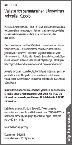 Valtatie 9:n parantaminen Jännevirran kohdalla, Kuopio - ELY