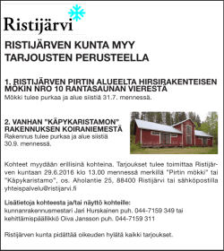 Ristijärven kunta myy pois siirrettäviä rakennuksia