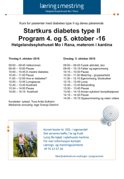 Startkurs diabetes type II Program 4. og 5. oktober