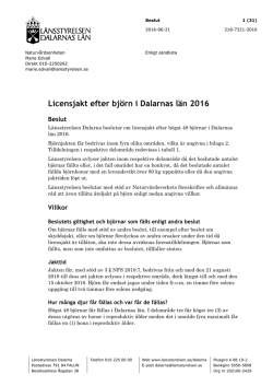 Licensjakt efter björn i Dalarnas län 2016