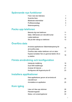 Spännande nya funktioner Packa upp telefonen Överföra data