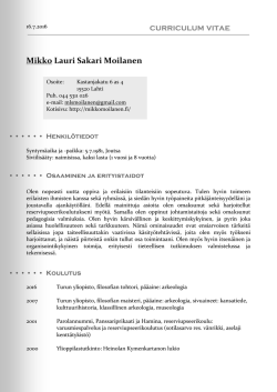 Curriculum vitae - Homepage of Mikko Moilanen