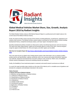 Global Medical Vehicles Market Share, Global Insights, Analysis and Professional Survey Report 2016