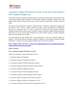 Automotive Engine Oil Market Growth, Trend and Analysis Report 2015 Radiant Insights, Inc