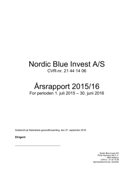 Nordic Blue Invest A/S Årsrapport 2015/16
