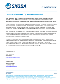 Lasse Orre Transtech Oy:n toimitusjohtajaksi