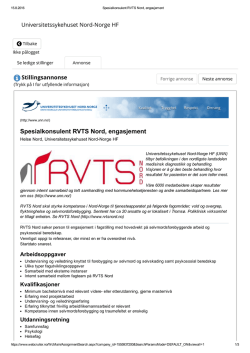 Spesialkonsulent RVTS Nord, engasjement