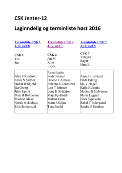 Laginndeling og terminliste CSK Jenter-12, Høst 2016